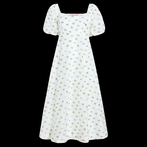 Hill House Matilda Organza Collectors Edition White and Green Midi Dress Small - Picture 1 of 8